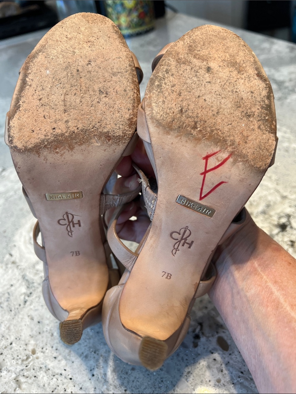 Cole Haan Nike Air Nude Beige Strappy Buckle Heels Stiletto Sandals Size 7 EUC - Picture 9 of 11